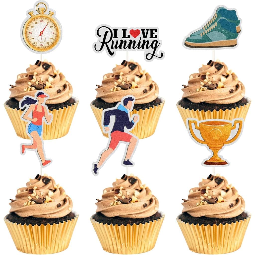 Topos de Cupcake com Tema de Corrida, para Festas de Aniversário com Tema de Pista, Cross Country ou Maratona, Decoraçõe