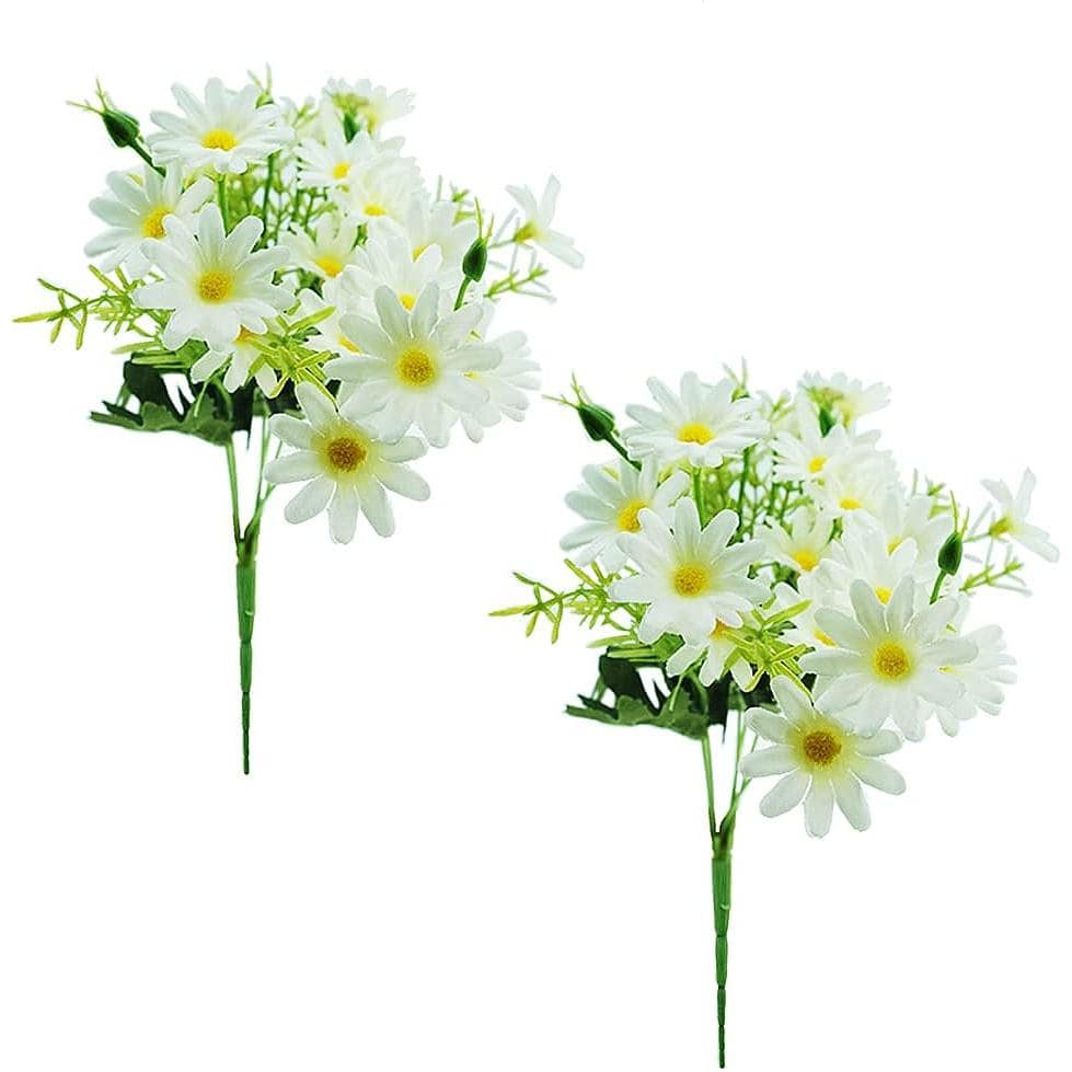 SaktopDeco 2 Buquês de Margaridas Artificiais, Flores Brancas de Margarida, Arranjos de Flores de Seda Falsa para Decora
