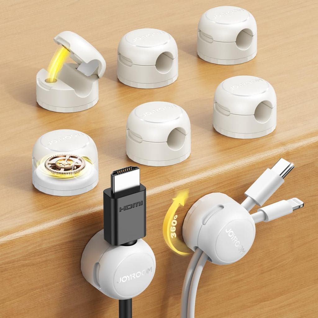 Conjunto de 8 Organizadores de Cabos Magnéticos JOYROOM [Cord 360] °   Suporte Giratório para Cabos com Adesivo Forte, O
