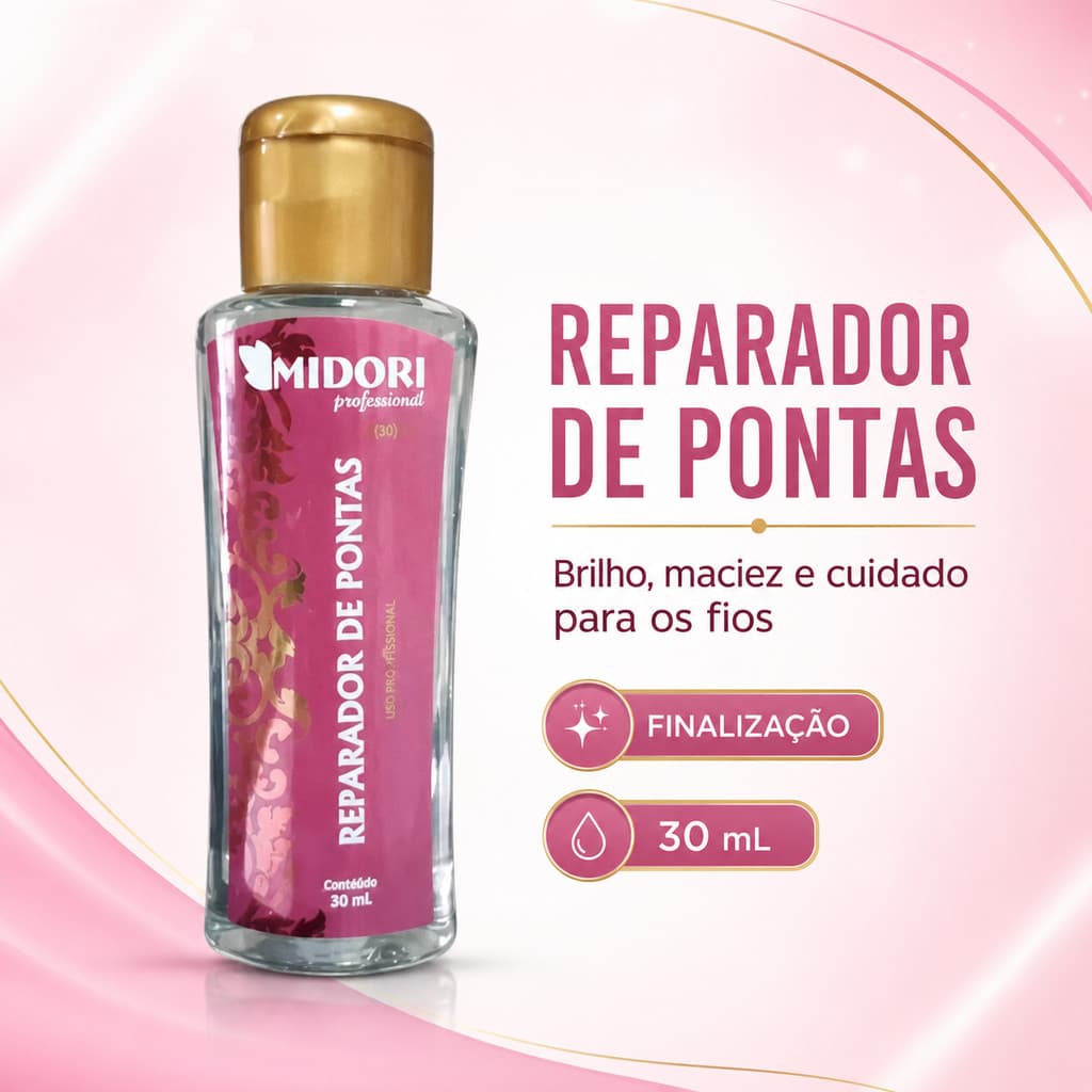 Reparador de Pontas Midori Professional 30ml, Brilho, Maciez e Finalização dos Fios