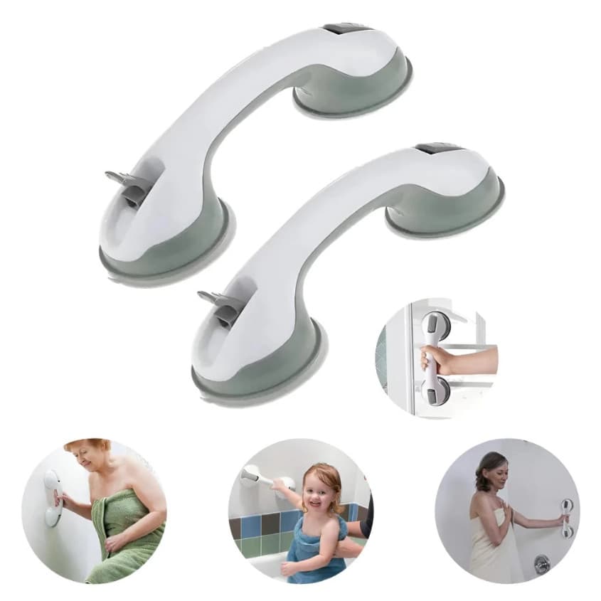 Kit 2 Barras de Apoio com Ventosa Dupla até 80kg para Vidro, Mármore, Espelho, Metal e Porcelanato