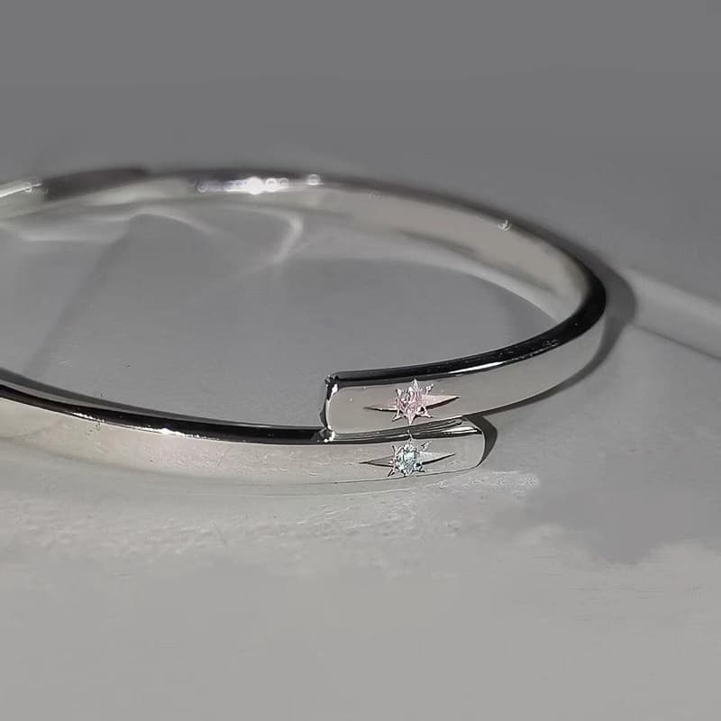 S925 prata esterlina Medieval brilhante octogonal estrela pulseira luz luxo nicho requintado High-End abertura ajustável