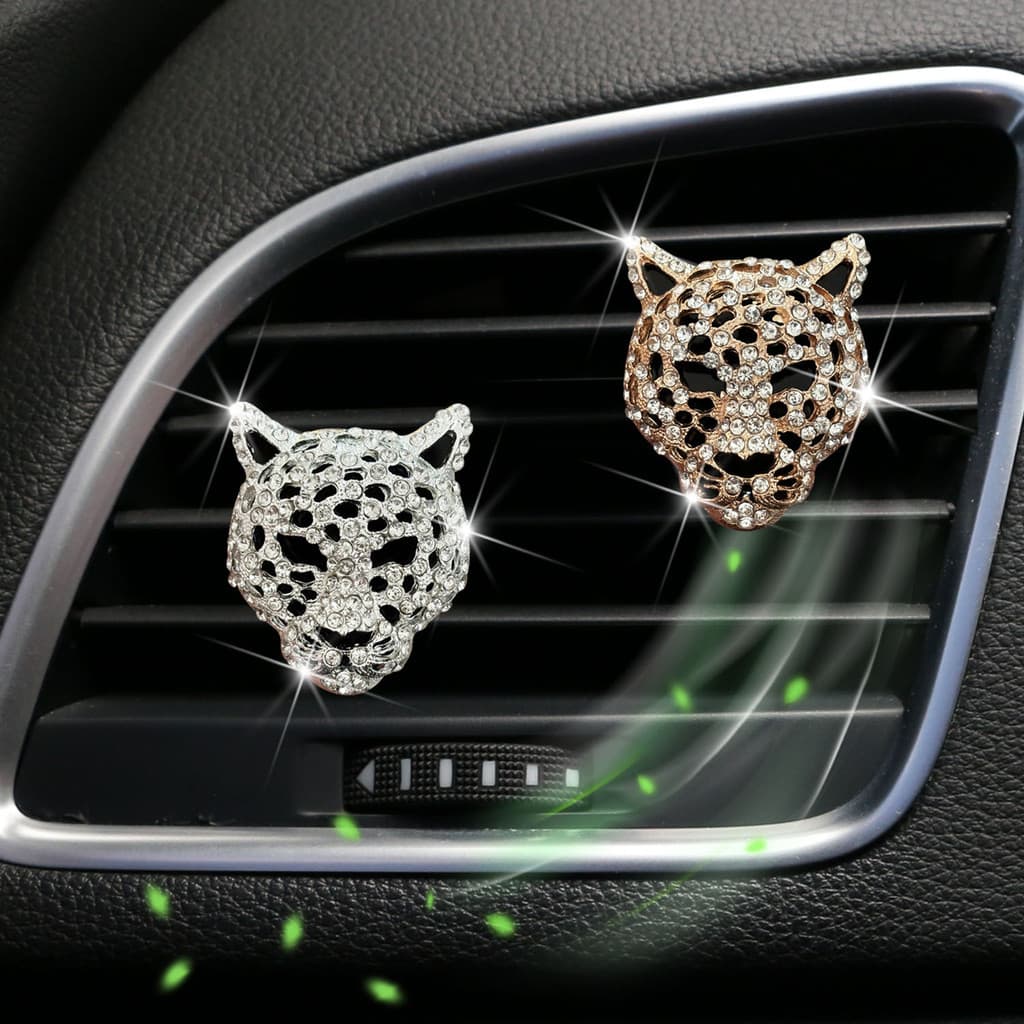 FAST SHIP New Crystal Rhinestone Leopard Head Car Outlet Air Vent Clip Perfume Decorative Aromatherapy Diffuser Vehicle