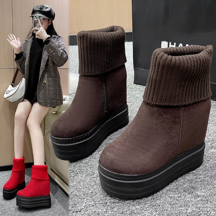 Aumentar a altura 12 cm, botas Martin de sola grossa femininas, botas femininas de salto cunha da moda outono inverno, b