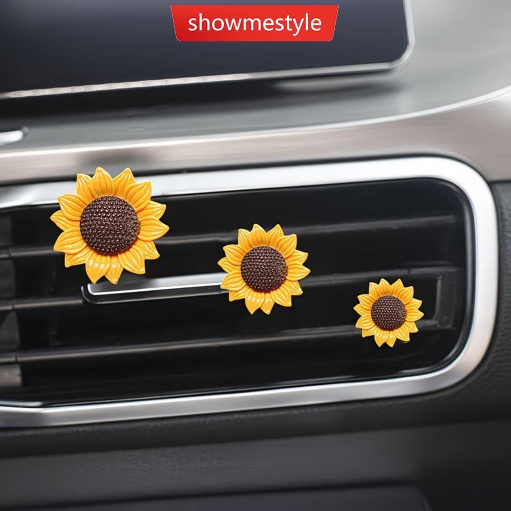 SMS 3 Pçs Ventilação De Ar Do Carro Perfume Girassol Resina Flor Clipe Ornamento Para Interior Saída Aromaterapia Difuso