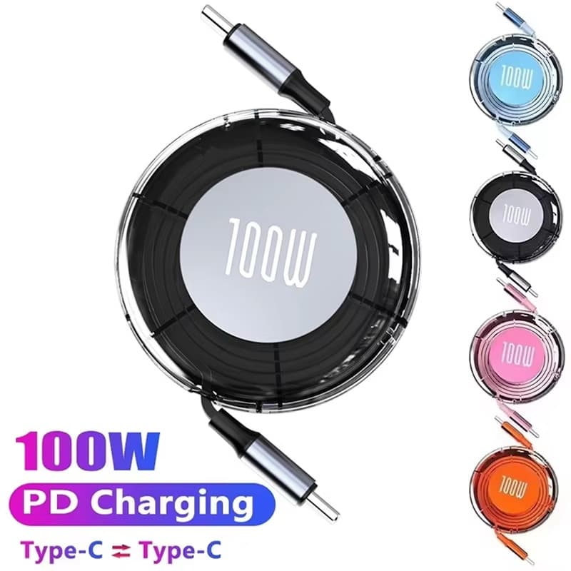 100W Retrátil Type C Para Cabo USB De Telefone De Carregamento Rápido Huawei Xiaomi Dados