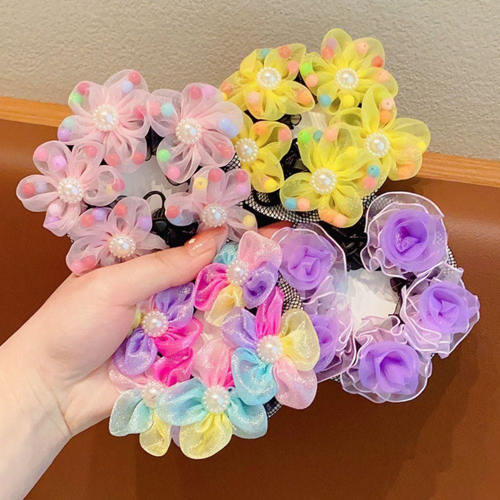 Rede De Cabelo De Flor , Coque Infantil De Pérola De Malha , Contas De Arco-Íris Doce , Ferramenta De Estilo , Balé , Sn