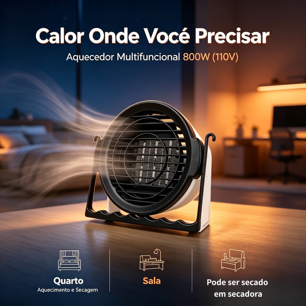 Aquecedor Elétrico 800W 110V Aquecedor de Ambiente Portátil para Quarto Sala Escritório e Uso Doméstico