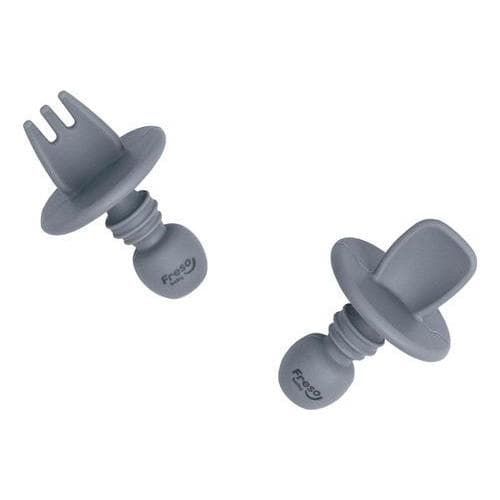 Freso Baby Kit Colher e Garfo de Treinamento com Limitador Alimentação Bebê Silicone BLW Cinza