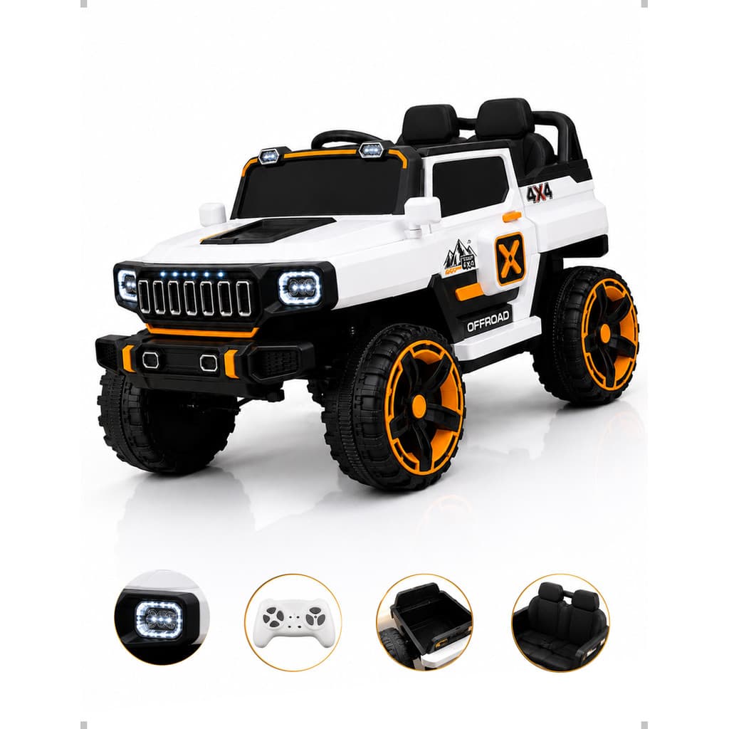 Carro Elétrico Infantil 2 Lugares Off Road 12V Controle Remoto LED USB MP3 Bateria 7Ah