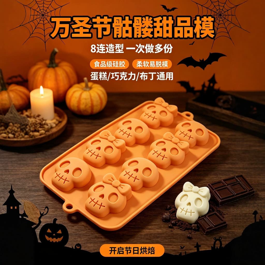 [Estoque pronto] Molde de bolo de Silicone para Halloween, estoque pronto, Festival fantasma, caveira, pastelaria domést