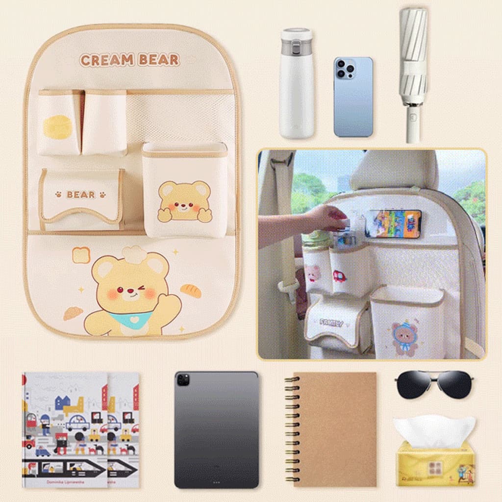 Bolsa organizadora multifuncional para assento de carro, resistente e à prova d'água, ideal para viagens.