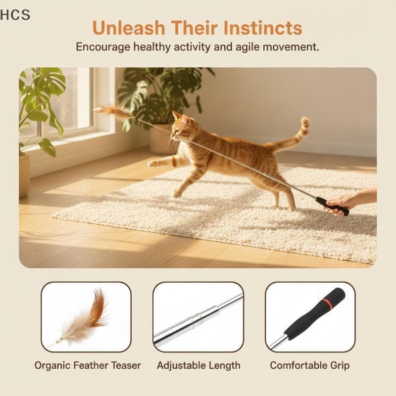 HCS Retrátil Longo Metal Gato Teaser Varinha Interativo Durável Brinquedo Para Animais De Estimação Gatos Internos Tempo
