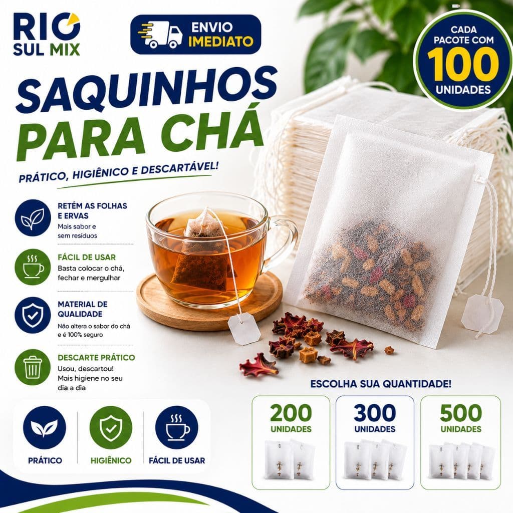 Saco Sachês De Chá TNT 10x12cm kit 200/300/500 Filtro Descartável Com Cordão Para Infusão Chá Ervas
