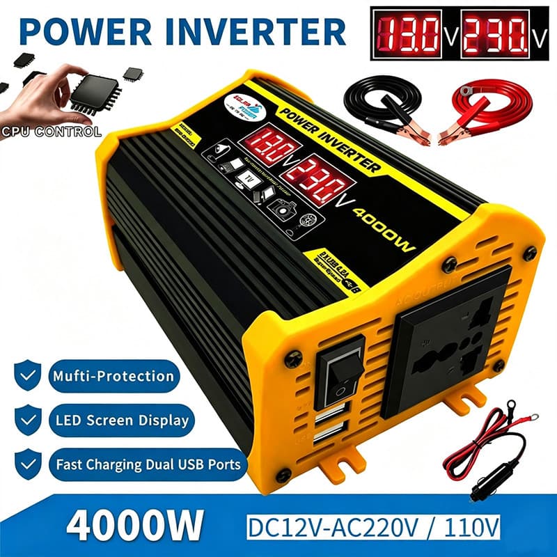 Inversor De Tensão 4000W 12V P/110V 220V COM Display Digital Tomada Universal USB