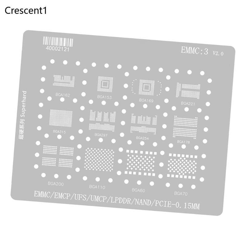 Placa Reballing Prateada Crescent1 Para eMMC 3 Tarefas 0 15mm Ferramenta Folha Metal Cantos Arredondados Ta