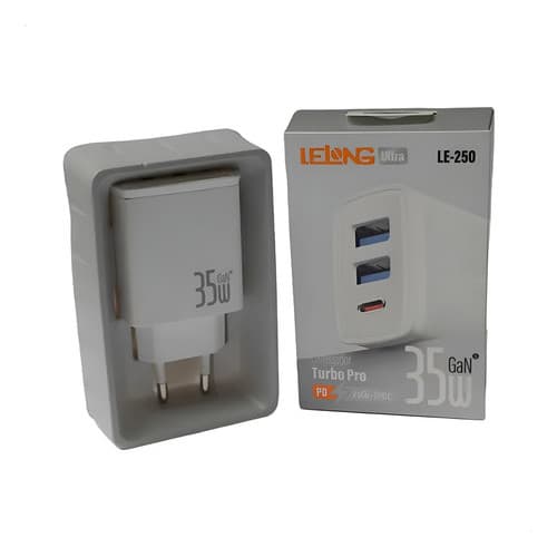 CARREGADOR LELONG PARA CELULAR TURBO PD 2 USB+USB-C 35W LE-250