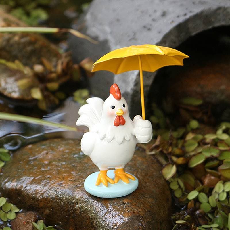 Estatueta De Galo Fengjue Com Guarda-Chuva , Estátua Decorativa Ao Ar Livre , Coleção De Jardim De Fadas Em Miniatura Pa
