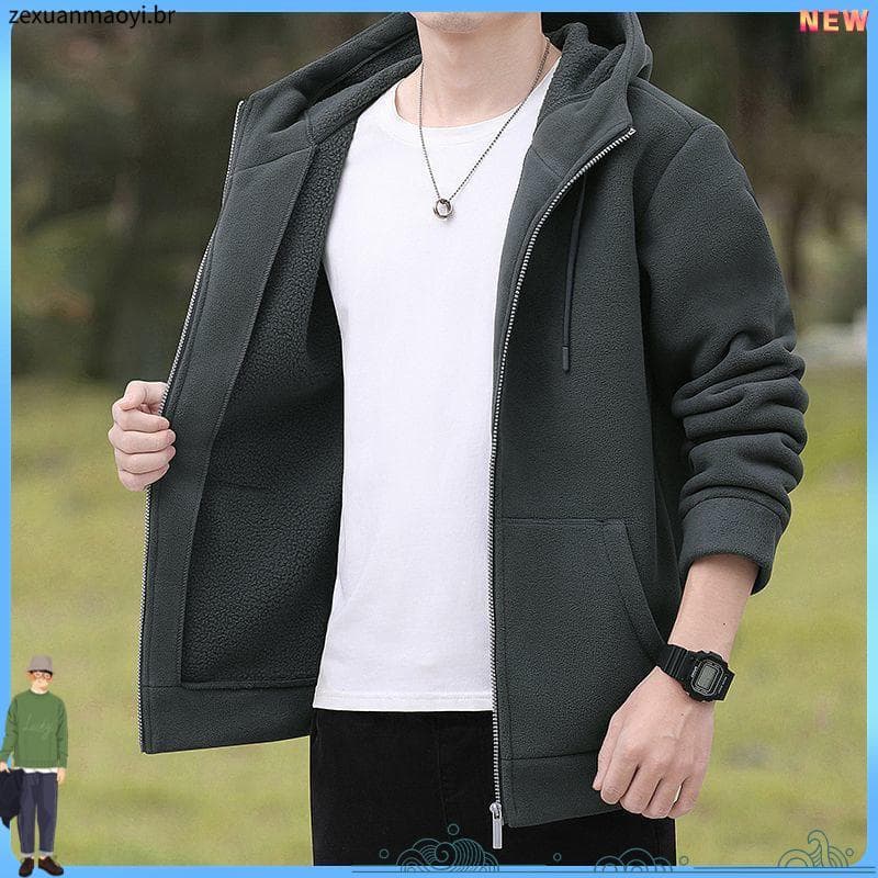 Polar velo com capuz Cardigan moletom de meia-idade jovens homens mulheres outono inverno estilo forro de lã