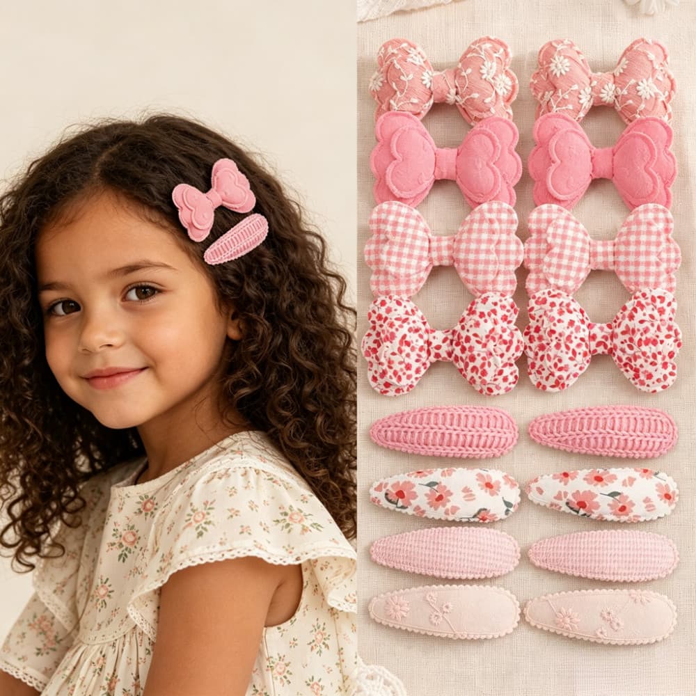 1 Conjunto De Grampos De Cabelo Florais Suaves Para Crianças , Clipes BB De Coração De Tecido Meninas , Laços De Princes