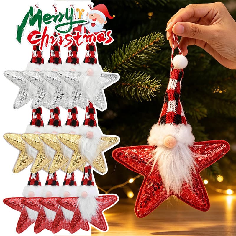 3-1 Peça Pingente De Estrela De Papai Noel De Natal-Lantejoulas De Tecido-Enfeite De Suspensão De Parede DIY-Decoração D