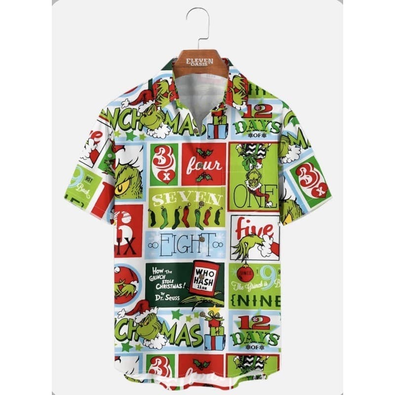 Onze Oasis The Grinch Camisa Masculina Tamanho Grande L Havaiana Com Botões Natal