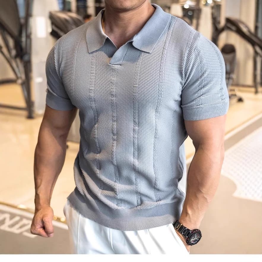 Camisa polo de seda gelada estilo fino camisa polo de lapela de seda gelada masculina esportiva Casual Slim fit malha re