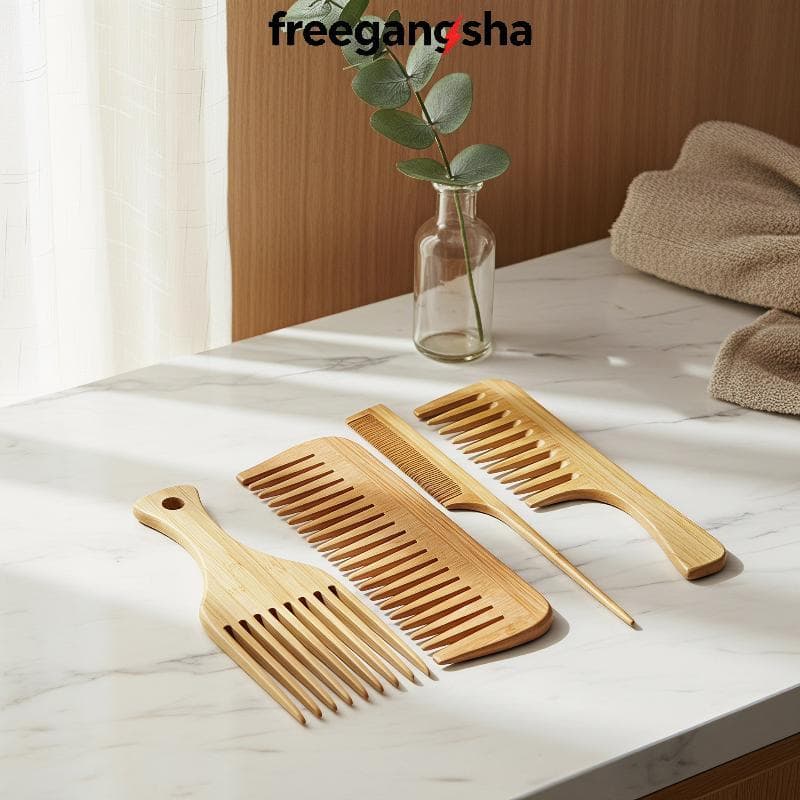 [FRE] Conjunto De Cabelo Antiestático De Bambu 1/3/4 Unidades Feito À Mão Com Borda Lisa Para Mulheres E Homens , Uso Di