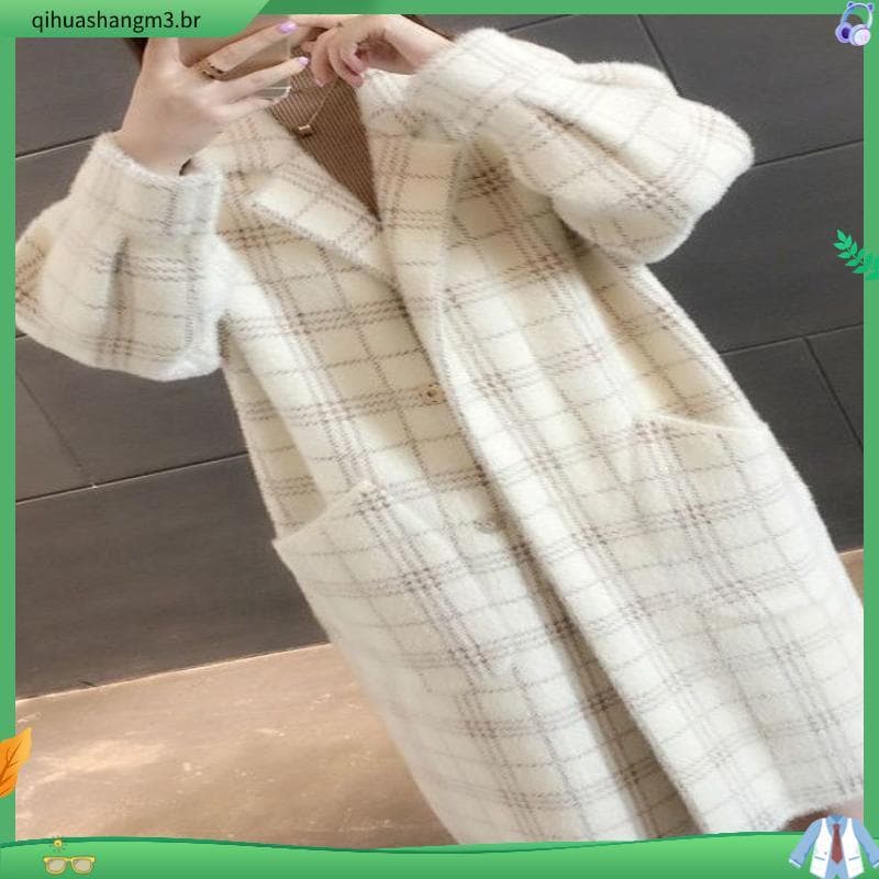 Roupa exterior novo estilo outono inverno estilo de comprimento médio mãe jaqueta de malha solta feminina Cardigan gross
