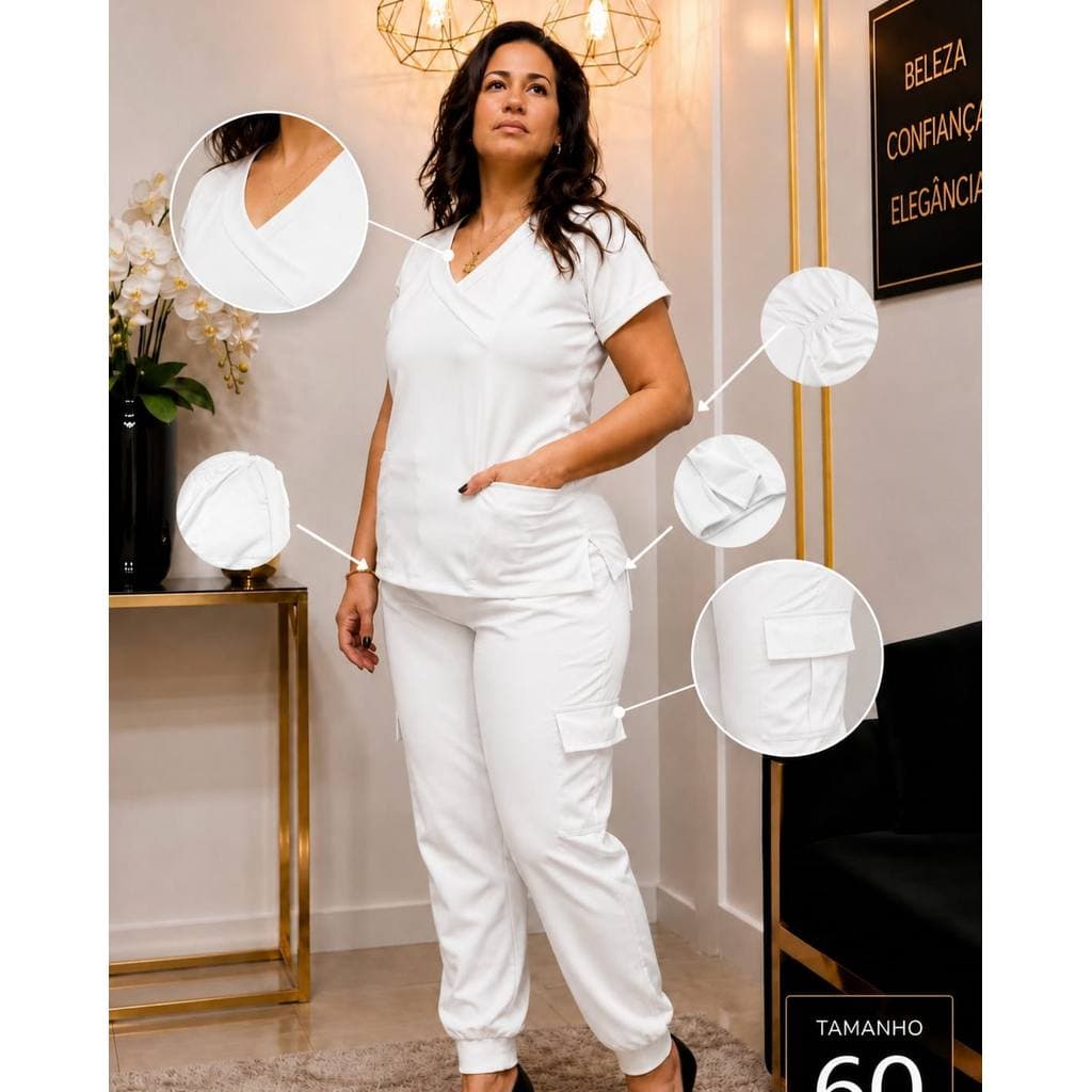 Scrub Feminino Neo Premium Branco com Elastano Pijama Cirúrgico P ao G5