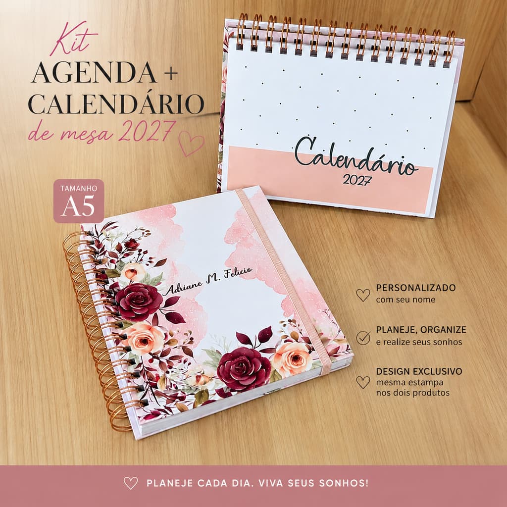 kit Agenda 2027 + calendário de mesa + Personalizada