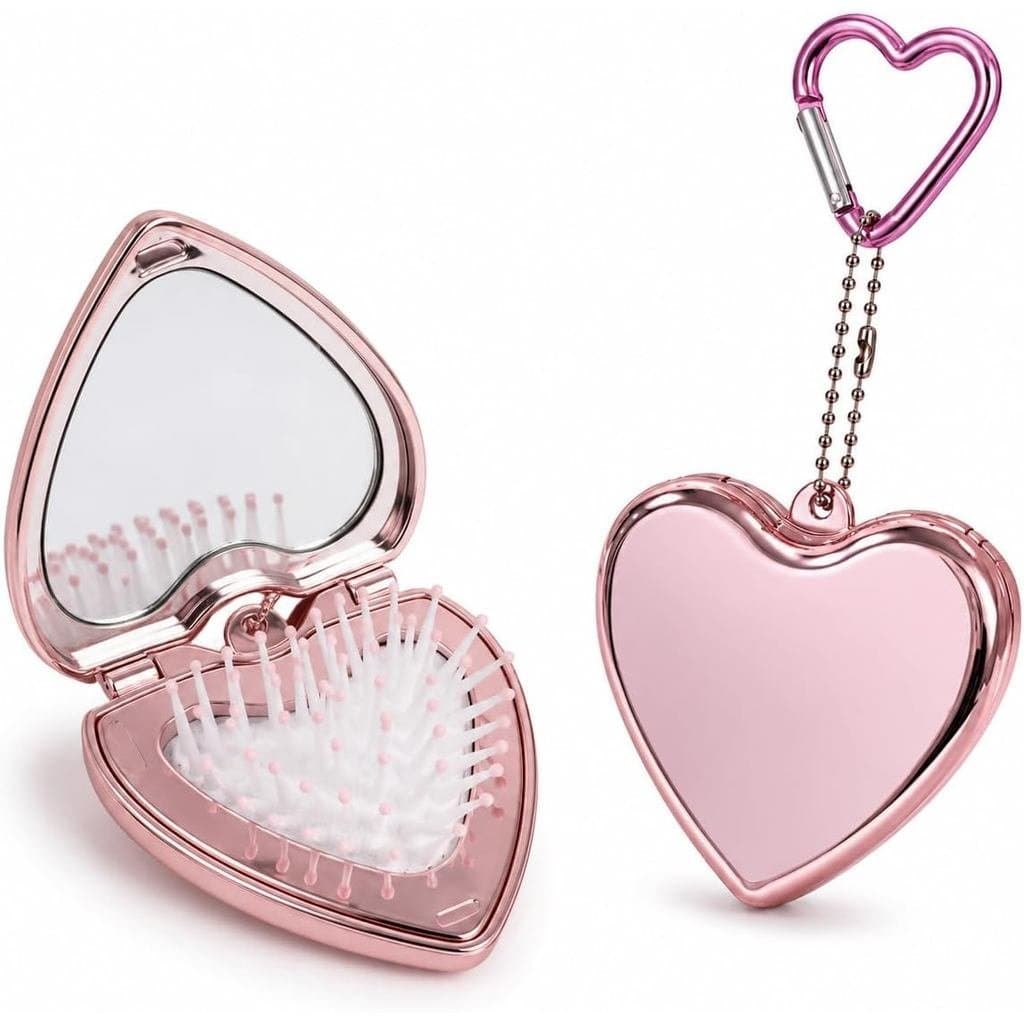 Escova de Cabelo Kawaii para Viagem, Espelho Compacto com Escova de Cabelo para Bolsa, Mini Espelho de Maquiagem Portáti