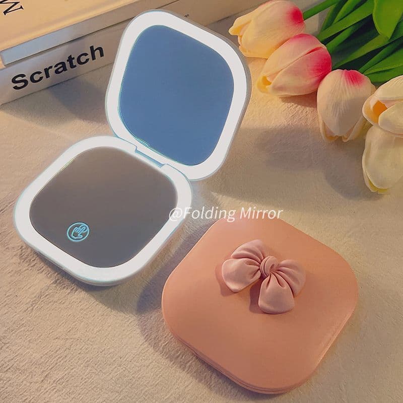 Espelho de maquiagem portátil pequeno espelho feminino portátil led dobrável espelho de maquiagem com luz dormitório est