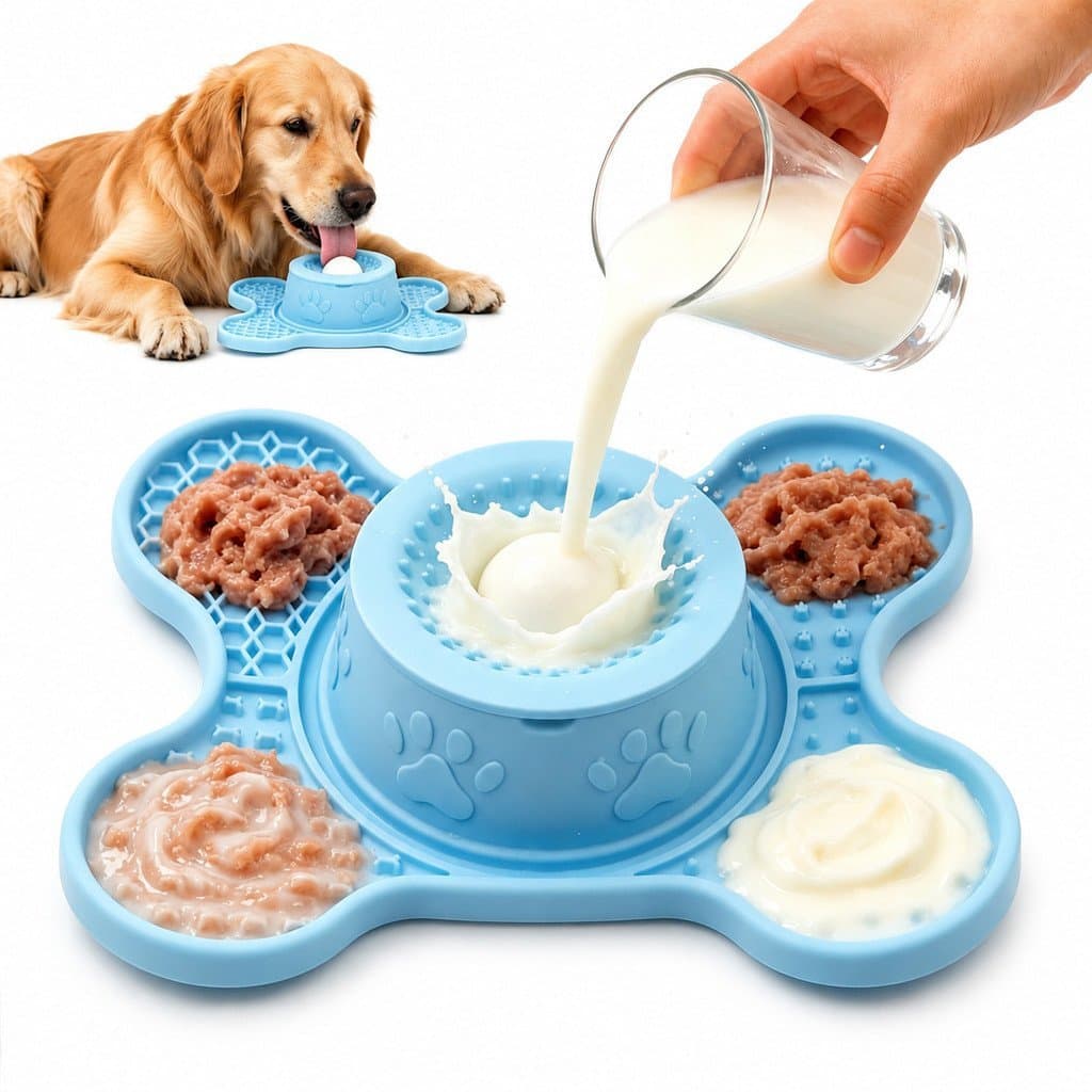 Tapete para Lamber para Animais de Estimação em Forma de Osso 3 em 1, Comedouro Lento de Silicone