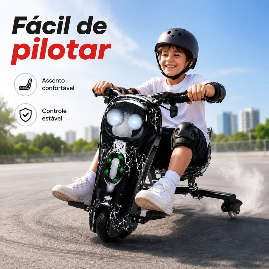 Triciclo Elétrico Infantil Drift 8 Pol 250W Bateria 36V Carga 2-4h Suporta 100kg