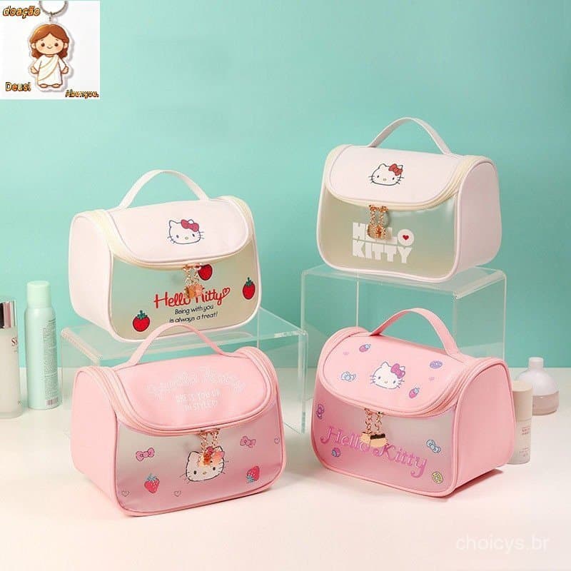 Bolsa de Cosméticos Hello Kitty com Estampa de Desenho Animado, Grande Capacidade, Bolsa de Viagem Portátil para Produto