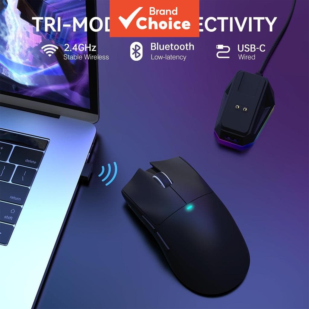 Mouse Gamer Attack Shark X11 Tri-Modo Ergonômico, Sensor Paw3311, Bluetooth 2.4G, Com Fio, Presente Perfeito para Gamers