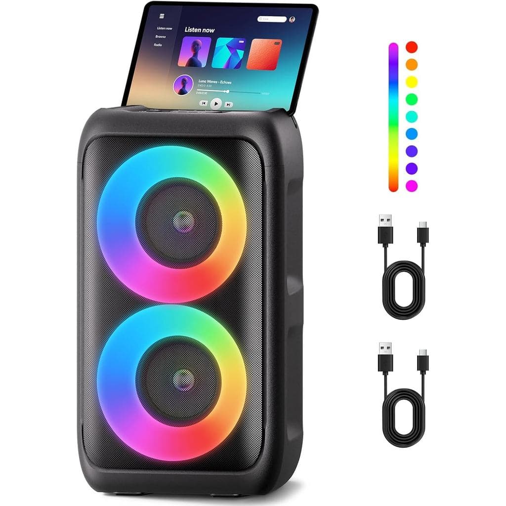 Caixa de Som Bluetooth com 2 Microfones Sem Fio - Grande Caixa de Som para Festas para Adultos e Crianças com Luzes - Ca