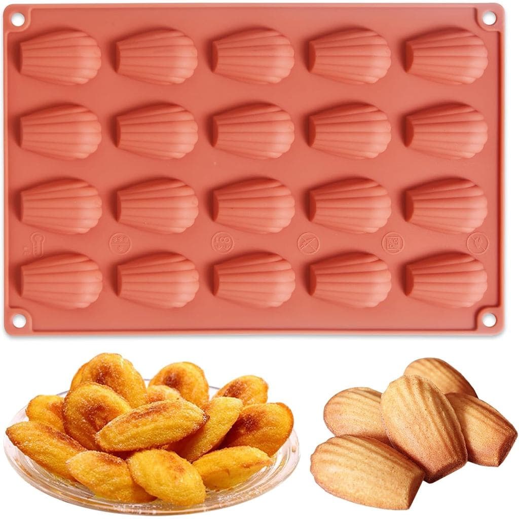 Madeleine Silicone Baking Mold, 20-Cavity Nonstick Shell Shaped Silicone Pan, Madeleine Cookie Pan for Cake Chocolate Ca