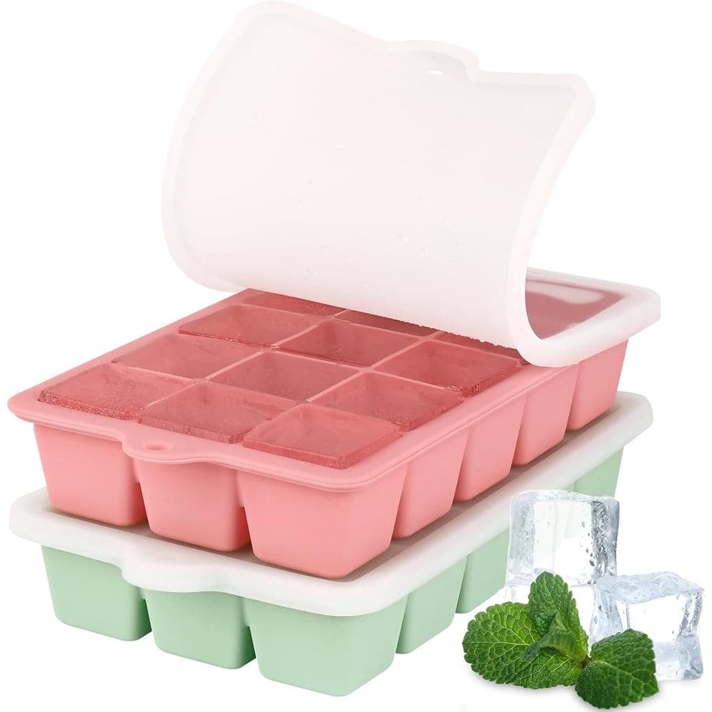 HHUAKENER Conjunto de 2 Formas de Gelo de Silicone, Formas de Gelo para Freezer com Tampa, Formas de Gelo Empilháveis pa