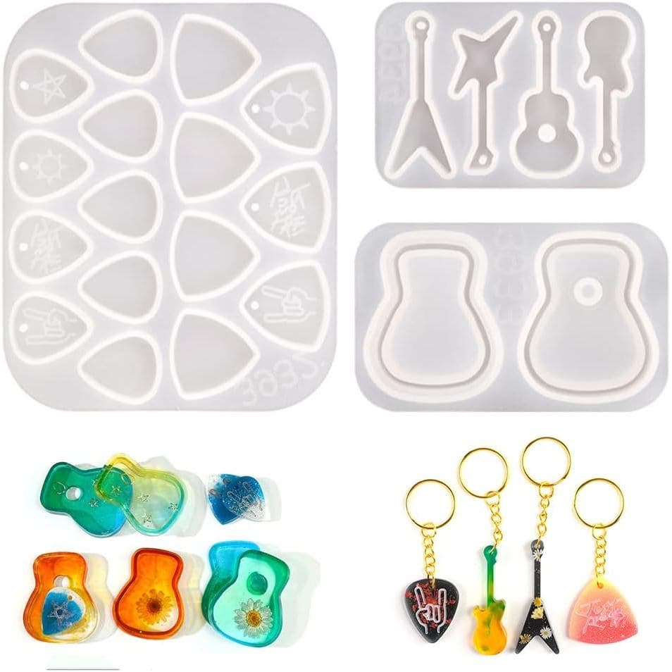 3 Moldes de Resina para Palhetas de Guitarra, Moldes de Silicone para Palhetas Triangulares de Guitarra para Fundição em