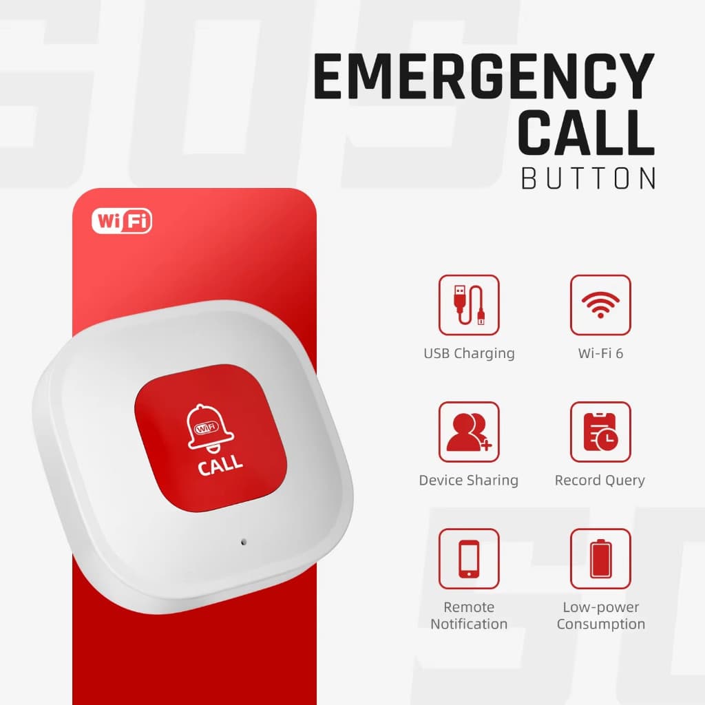 Botão De Chamada De Emergência TUYA WiFi SOS Pager De Cuidador Sem Fio Inteligente , Transmissor De Alerta Com Um Clique