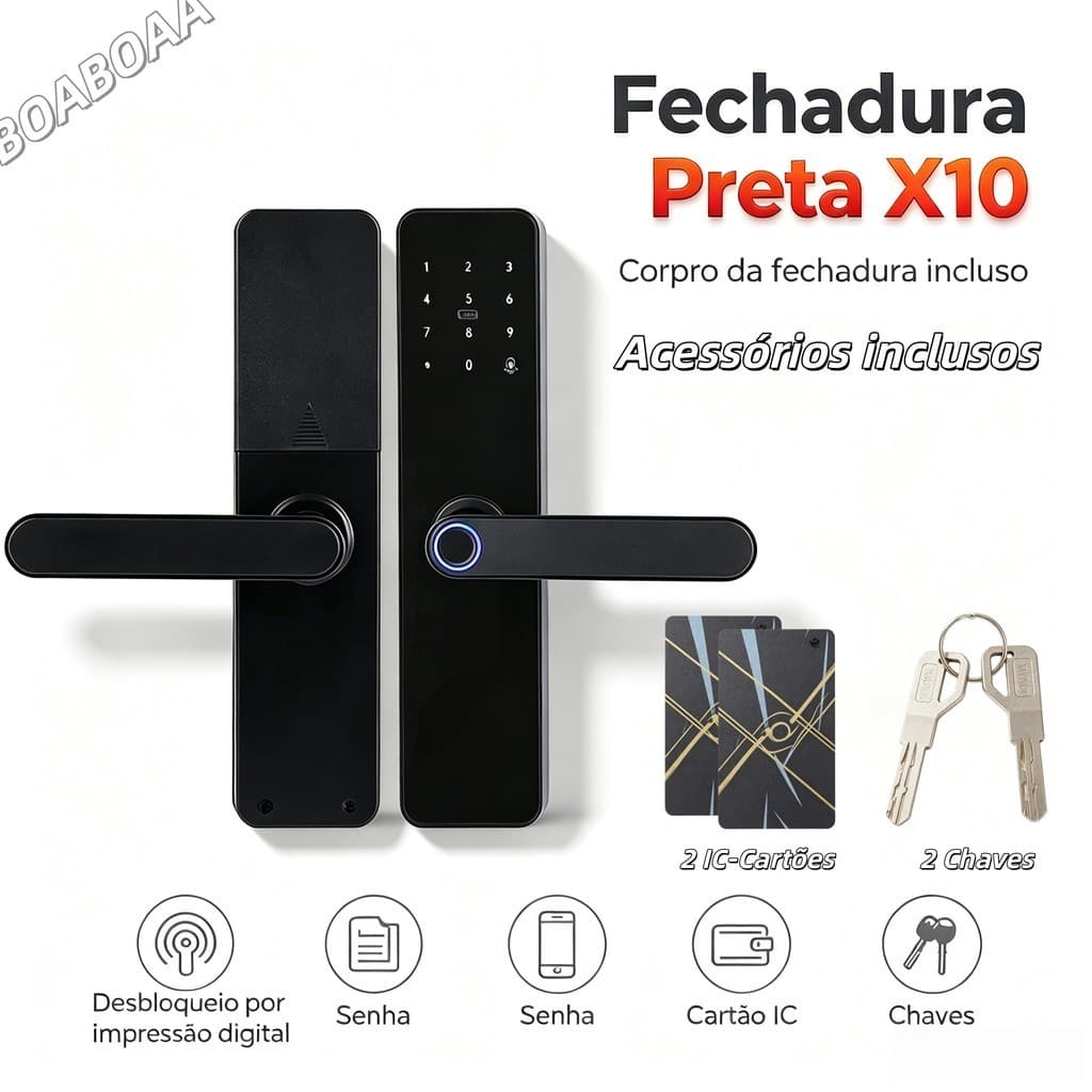Fechadura inteligente de senha e impressão digital, corpo da fechadura e todos os acessórios inclusos
