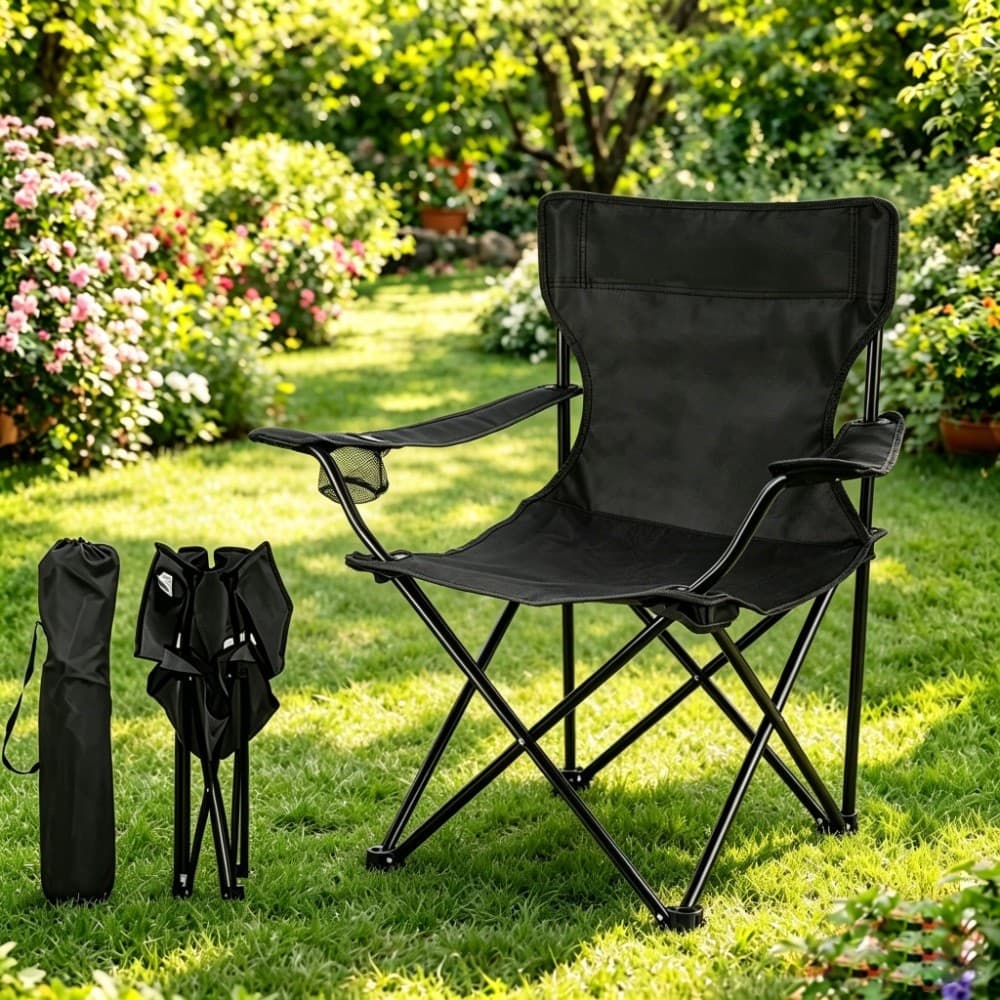 Cadeira Camping Dobravel 200kg Com Porta Copos E Apoio De Costas Para Camping, Pesca, Praia E Jardim yoyobel