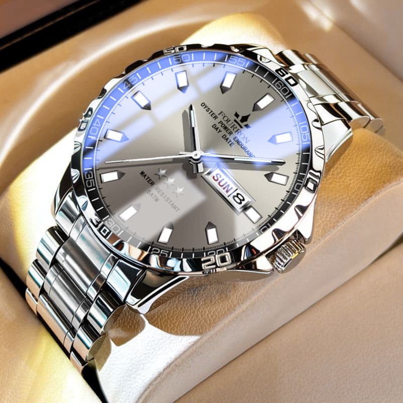 Relógio masculino de Design oco com função luminosa, exibição de data dupla, pulseira de aço inoxidável, estilo empresar