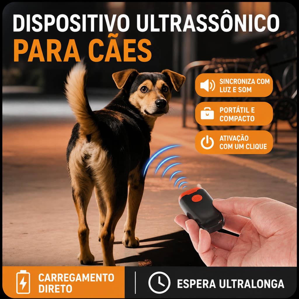 Repelente Ultrassonico Cachorro Portatil LED USB Adestrador Seguranca Passeio