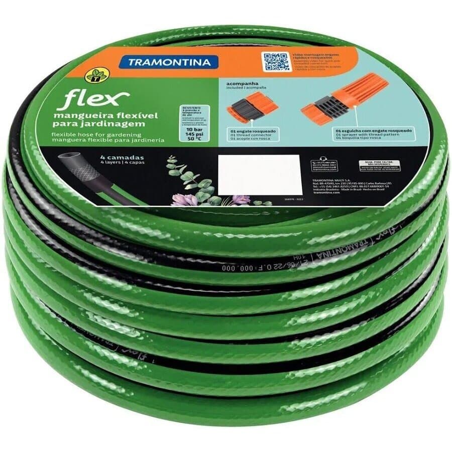 Mangueira para Jardim Tramontina Flex 20 Metros com Engate e Esguicho 79172/200 PVC Reforçada