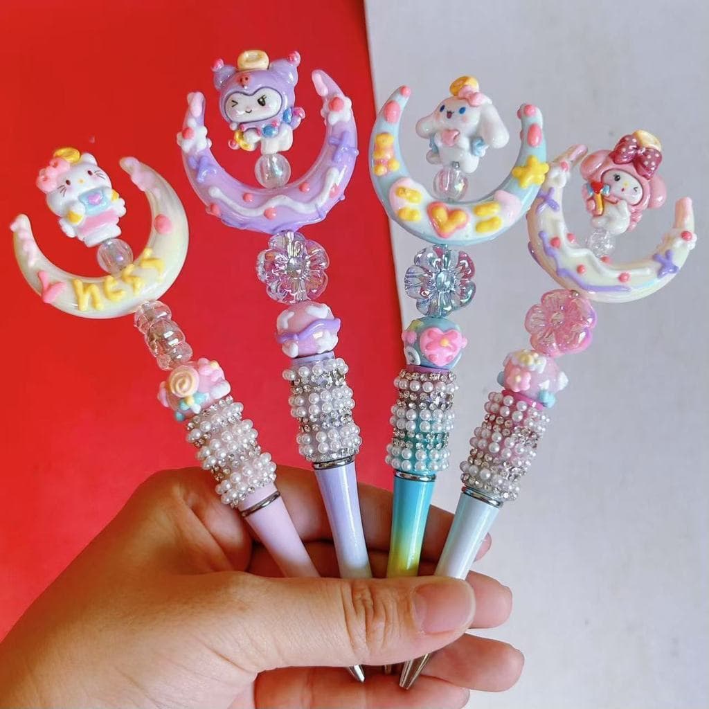 Caneta esferográfica fofa de desenho animado para animais de estimação, caneta Gel rotativa de alto valor, pérola, stras