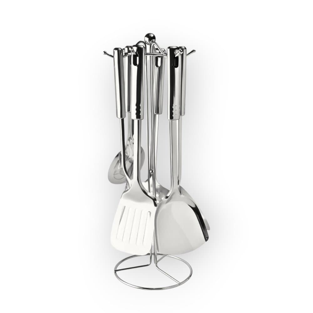 Kit 7 Utensílios de Cozinha Aço Inox Cromado com Suporte Clink