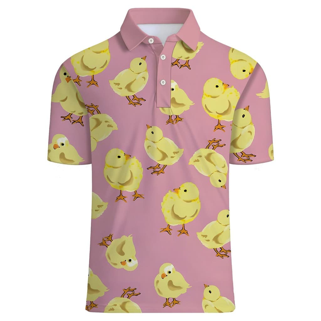 Camisa polo masculina de manga curta primavera verão de tamanho grande, camisa polo masculina com estampa de pintinho fo